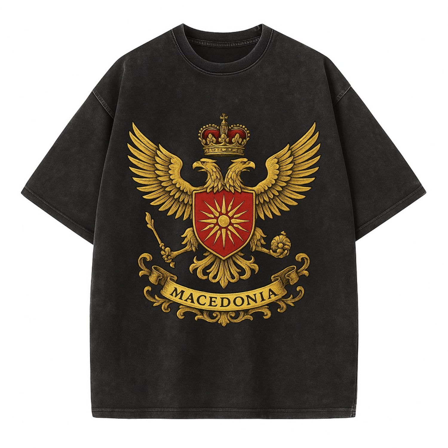 Macedonia Heritage Badge  - Vintage T-shirt - Black