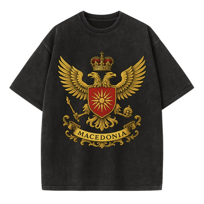 Macedonia Heritage Badge  - Vintage T-shirt - Black