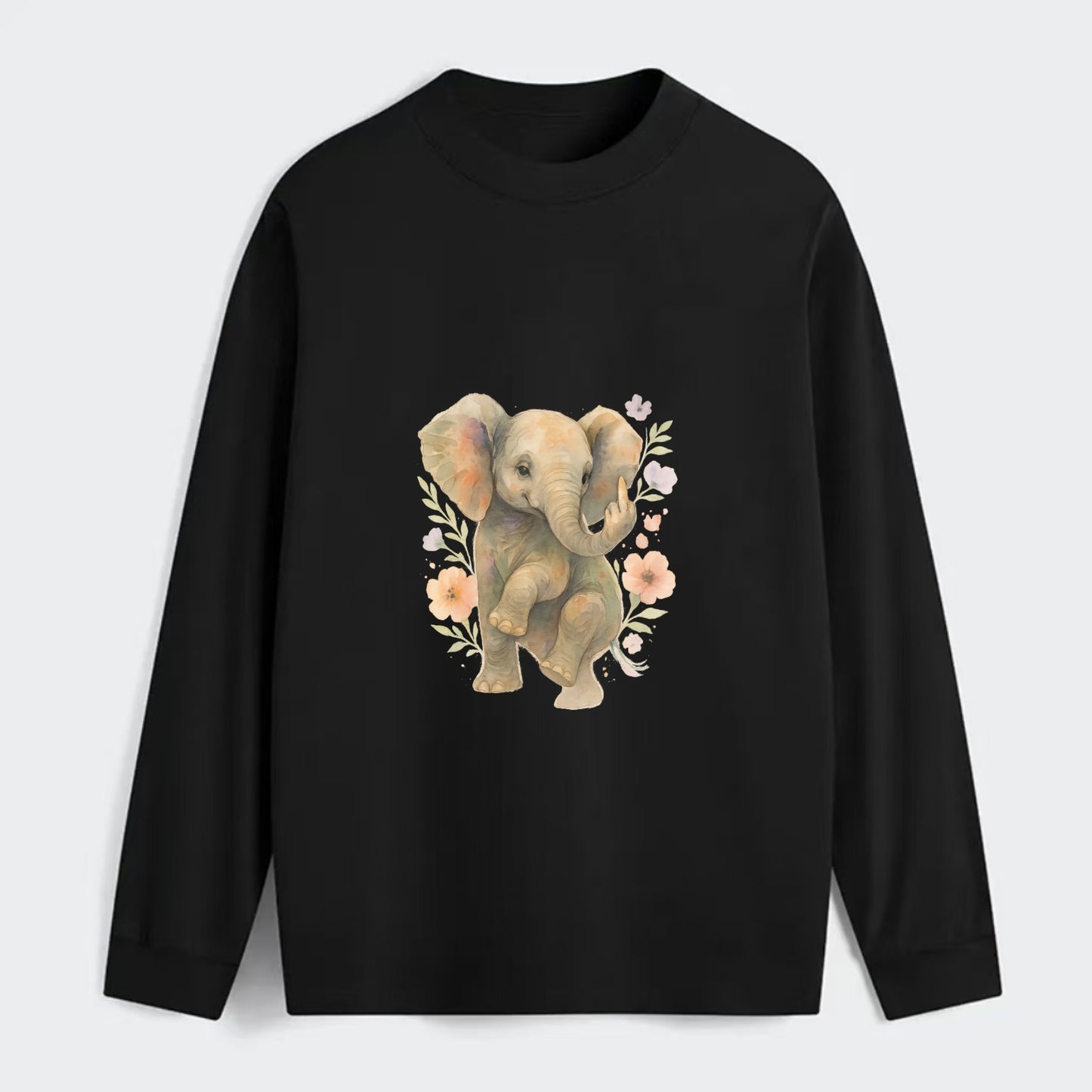 baby elephant with trunk up, one foot raised with middle toe extended - Classic Long Sleeve Shirt - Black
