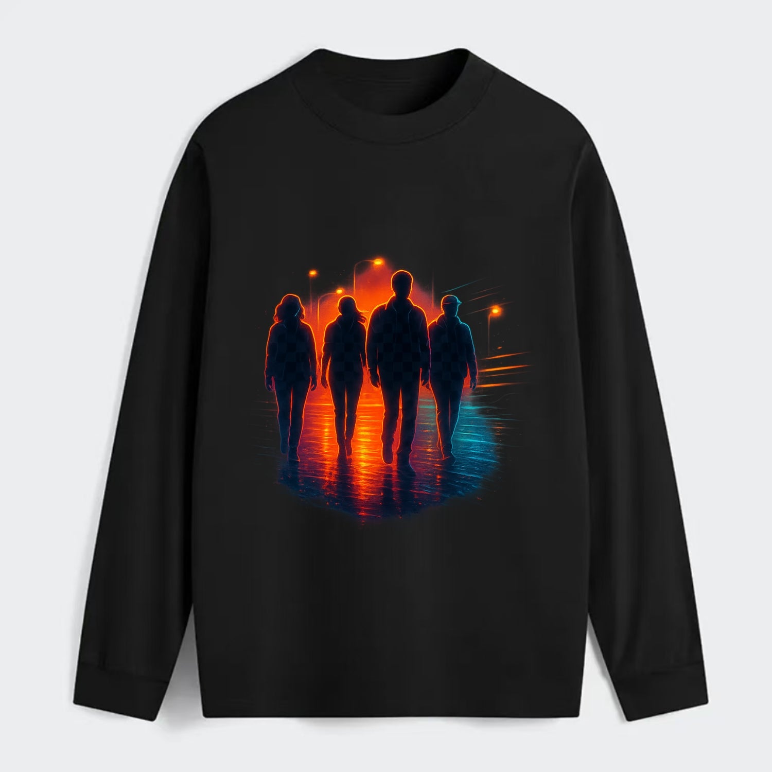 gang of silhouettes walking together at sunset by the beach - Classic Long Sleeve Shirt - Black