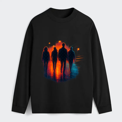 gang of silhouettes walking together at sunset by the beach - Classic Long Sleeve Shirt - Black