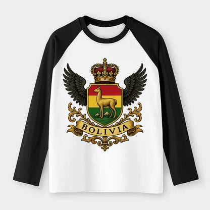 Bolivia Llama Emblem  - Raglan Long Sleeve T-Shirt - Black