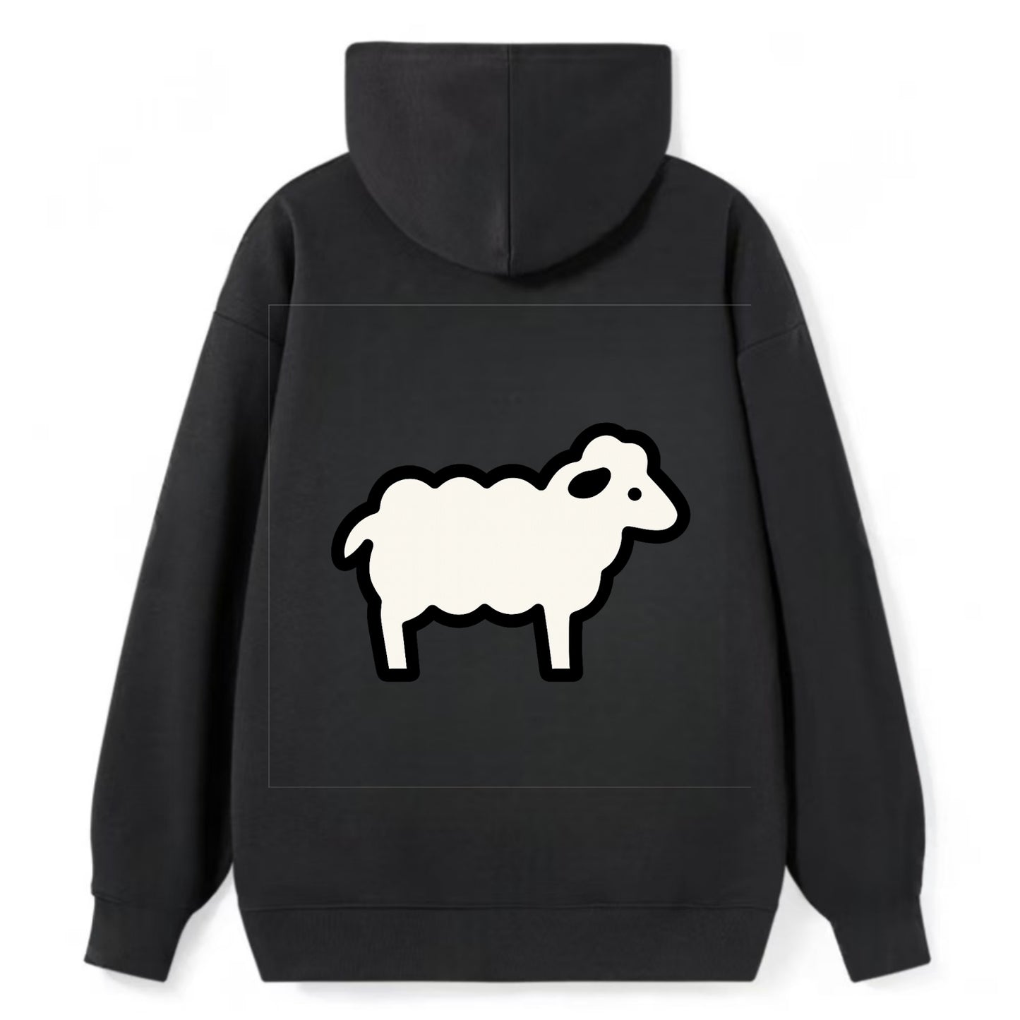 Sheep - White fluffy wool flat side profile - Classic Pullover Hoodie - Black