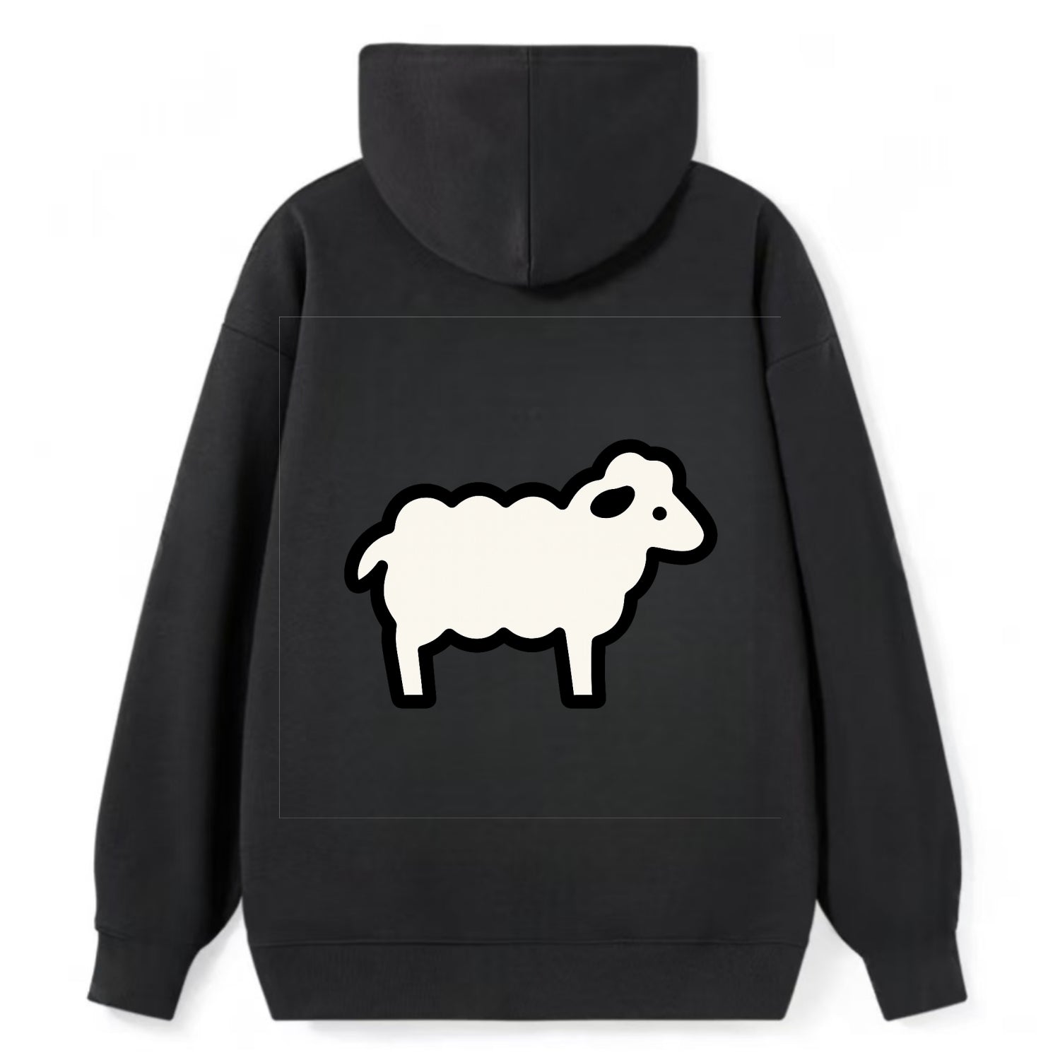 Sheep - White fluffy wool flat side profile - Classic Pullover Hoodie - Black