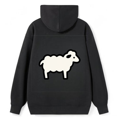 Sheep - White fluffy wool flat side profile - Classic Pullover Hoodie - Black