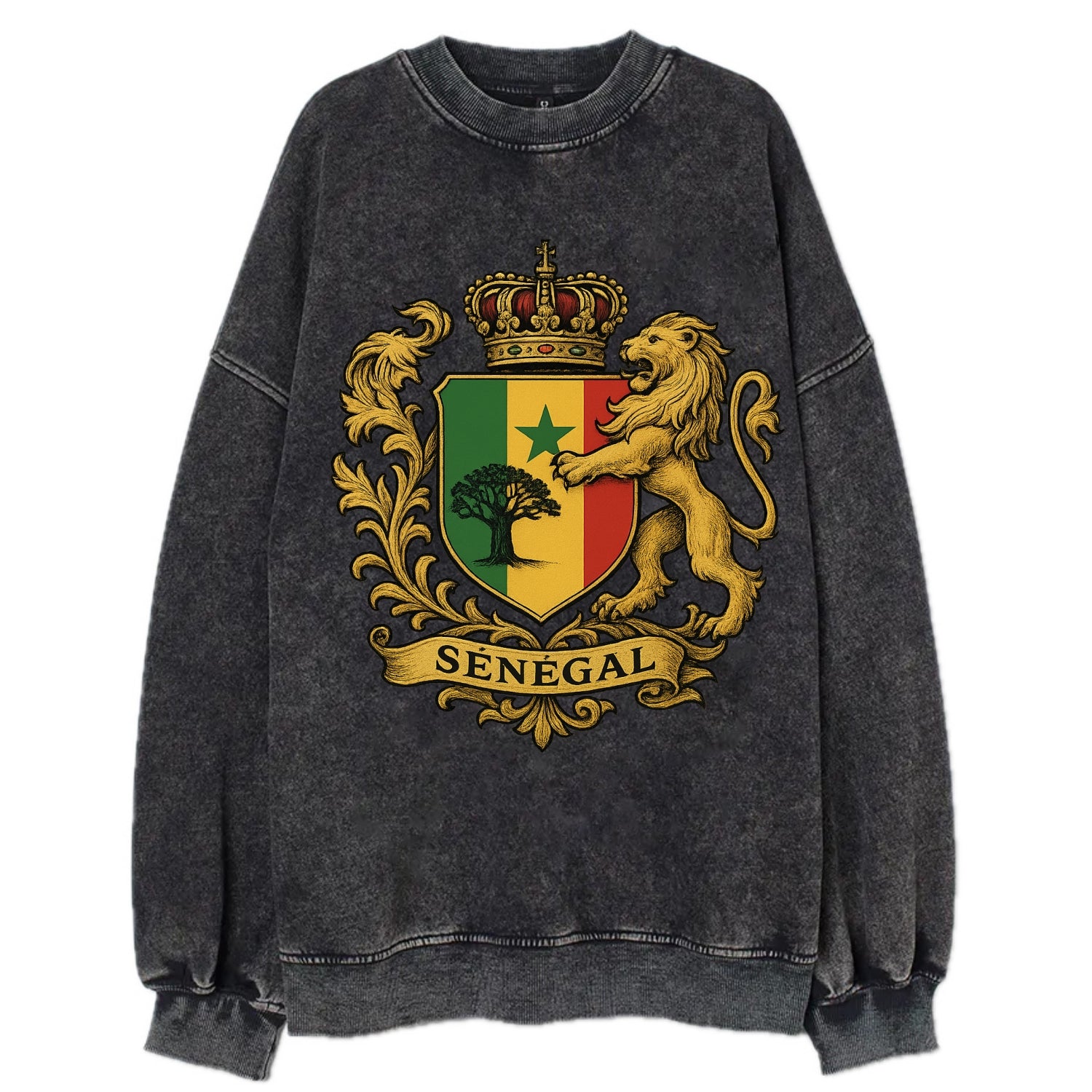 Senegal Lion Emblem  - Vintage Sweatshirt - Black