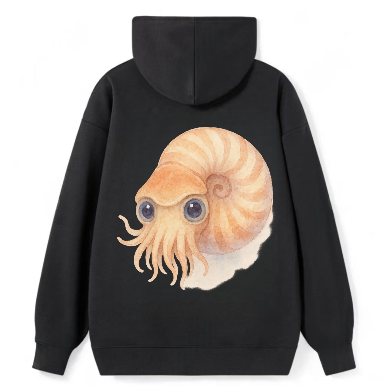 Baby Nautilus - spiral shell, tentacles peeking, ancient eyes, - Classic Pullover Hoodie - Black