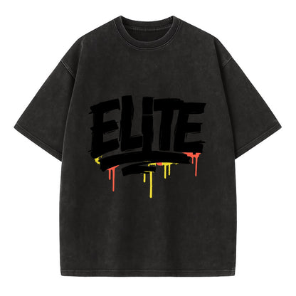 Bold typography design - "ELITE" - top tier, highest level - Vintage T-shirt - Black