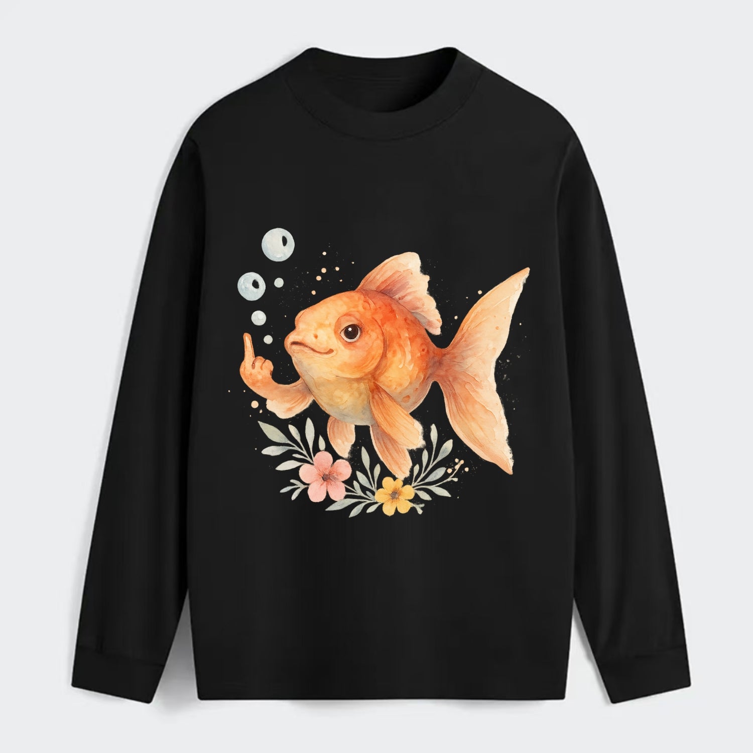 chubby goldfish blowing bubbles, one fin extended like middle finger - Classic Long Sleeve Shirt - Black