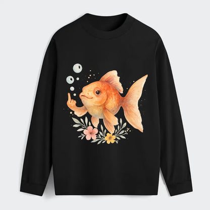 chubby goldfish blowing bubbles, one fin extended like middle finger - Classic Long Sleeve Shirt - Black
