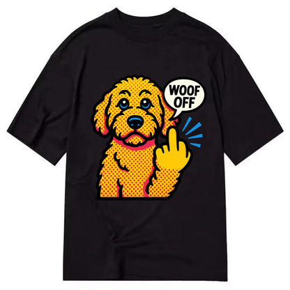 Goldendoodle with teddy bear face and curly golden coat, friendly paw flipping off - Classic T-shirt - Black