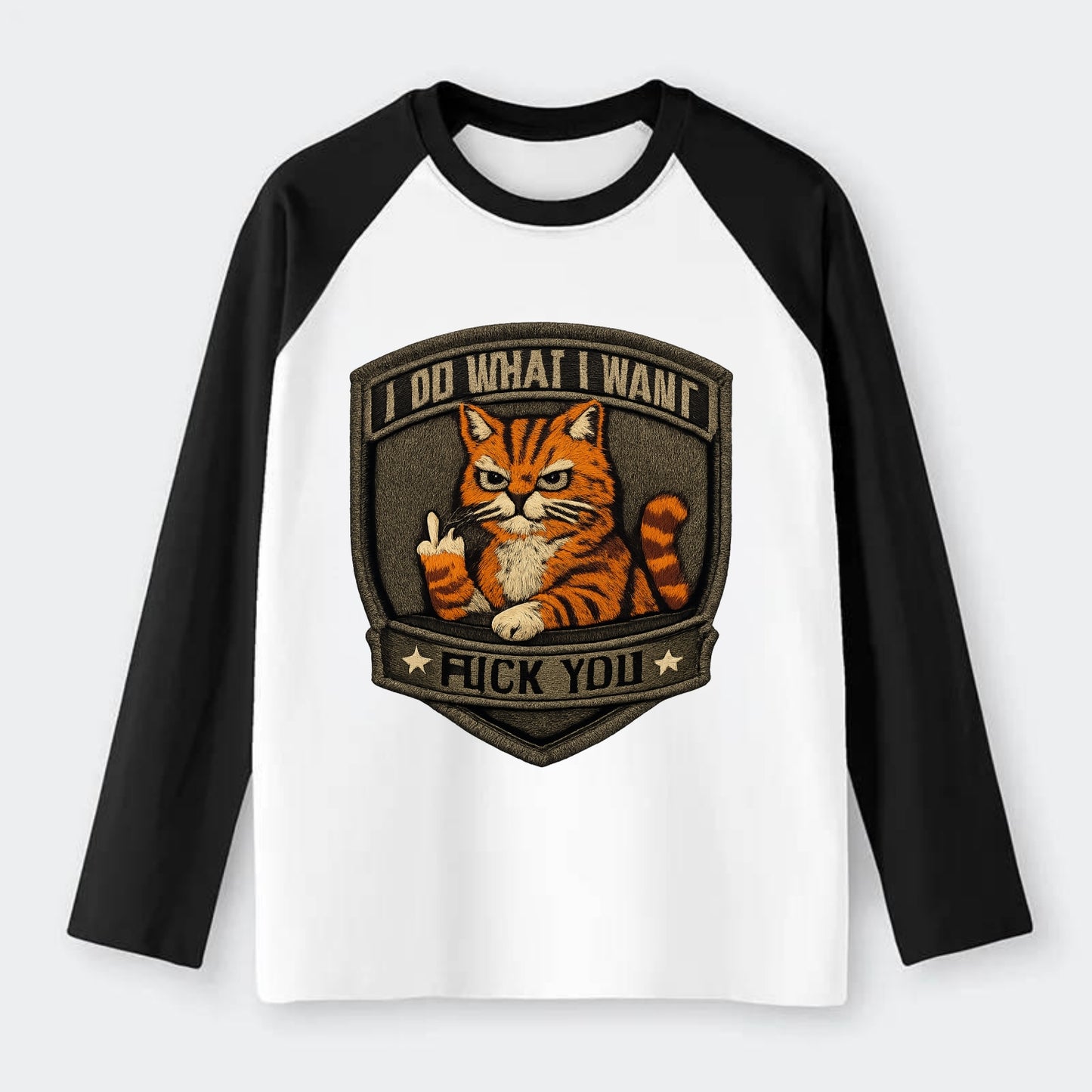 I DO WHAT I WANT CAT - sassy cat in orange , feline attitude - Raglan Long Sleeve T-Shirt - Black