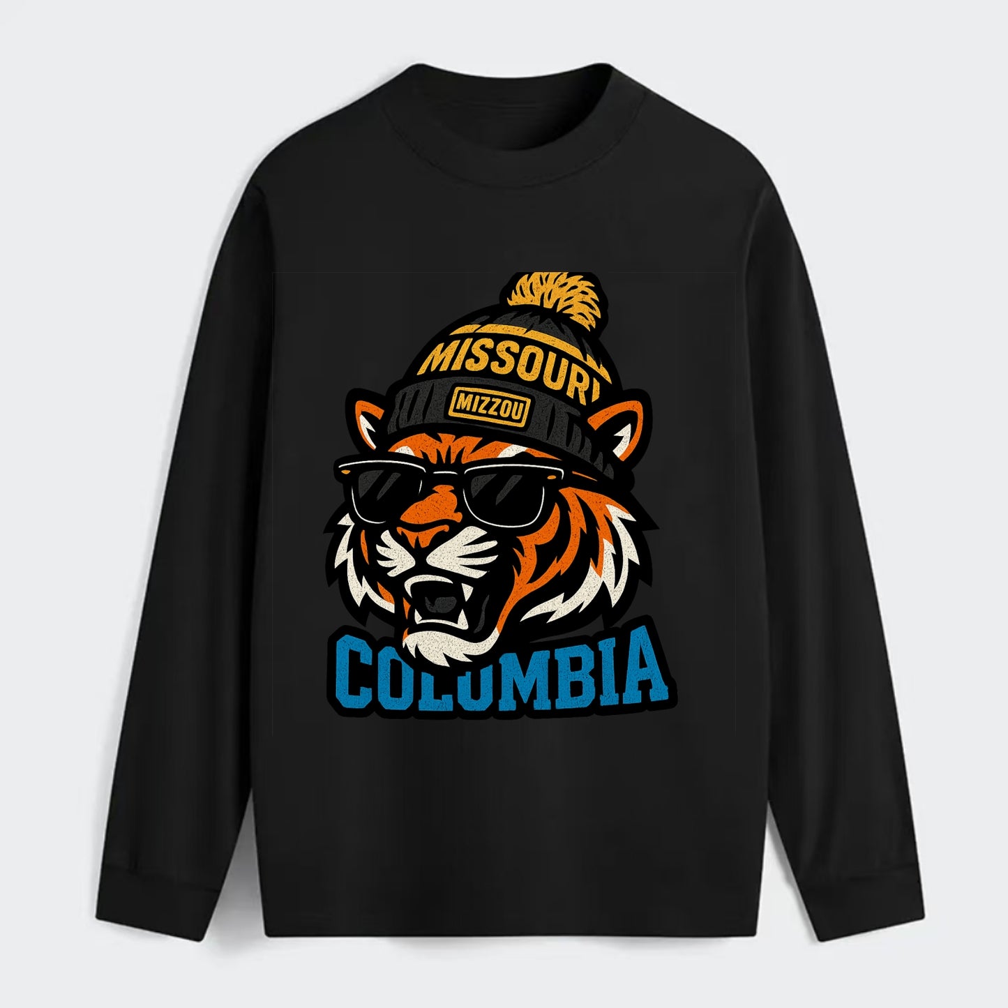Columbia Tiger wearing Missouri beanie with Mizzou patch - Classic Long Sleeve Shirt - Black