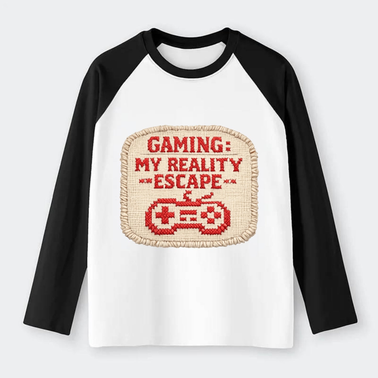 GAMING: MY REALITY ESCAPE - red game escape - red - gaming reality - Raglan Long Sleeve T-Shirt - Black