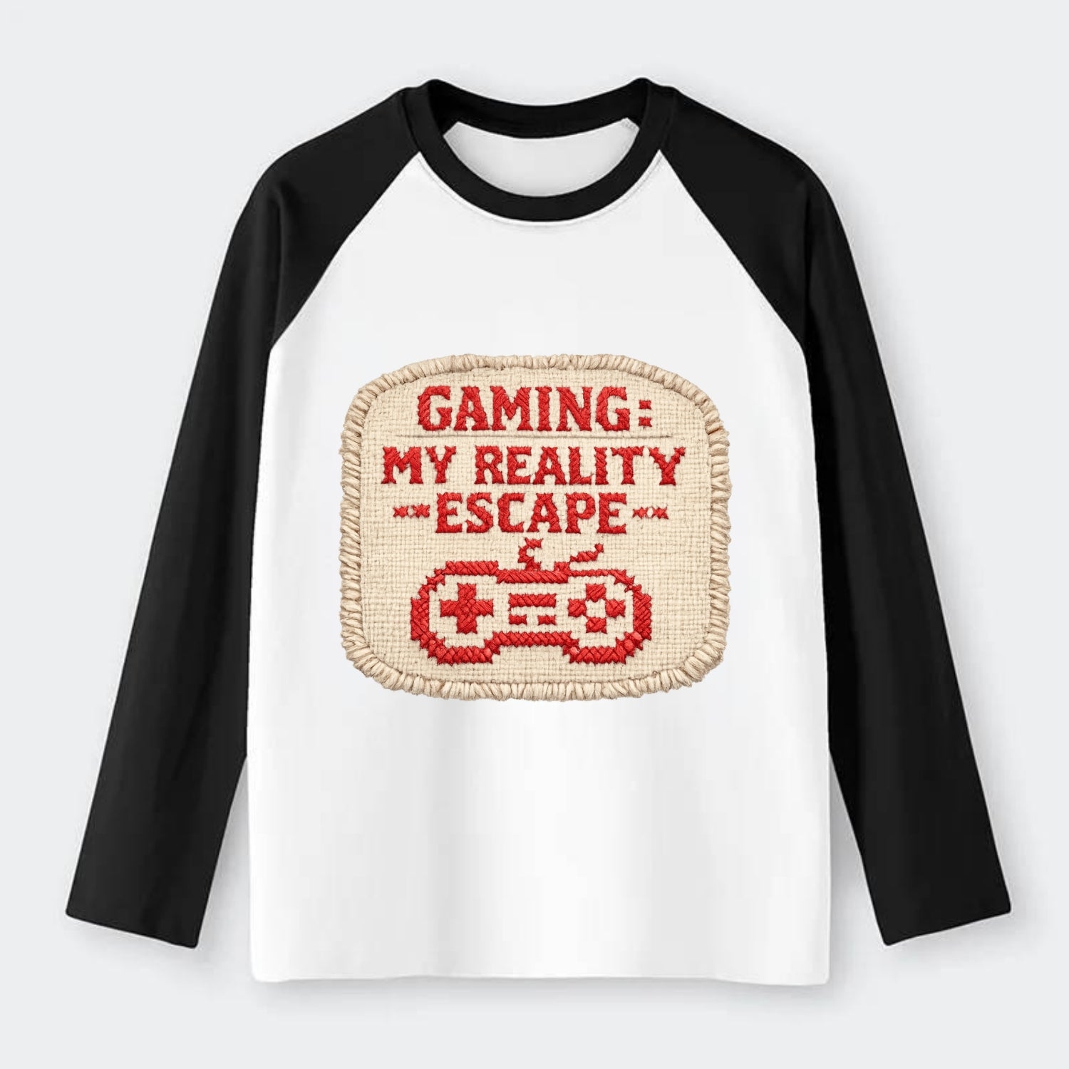 GAMING: MY REALITY ESCAPE - red game escape - red - gaming reality - Raglan Long Sleeve T-Shirt - Black
