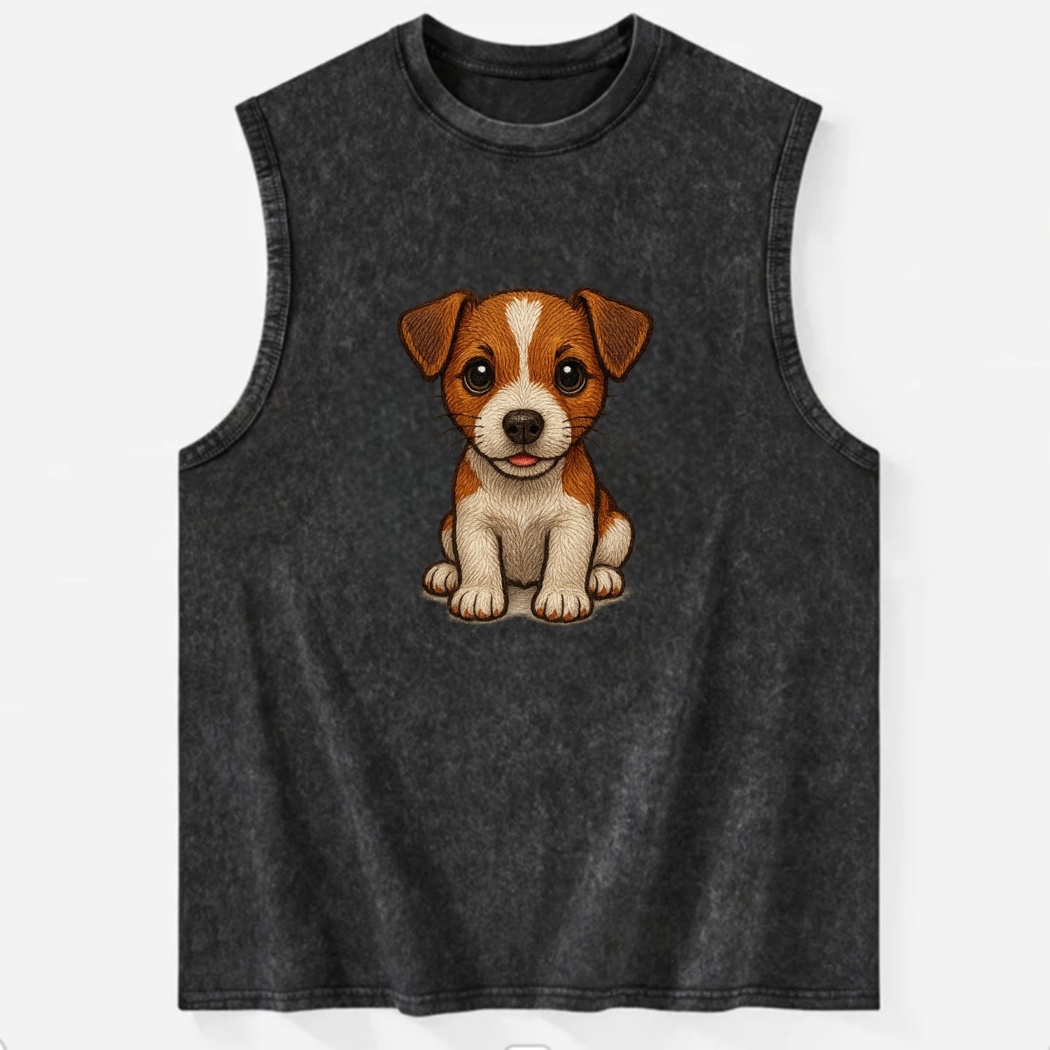 Baby Jack Russell Terrier Puppy - white with markings, alert ears, energetic - Vintage Washed Tank - Black