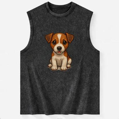 Baby Jack Russell Terrier Puppy - white with markings, alert ears, energetic - Vintage Washed Tank - Black