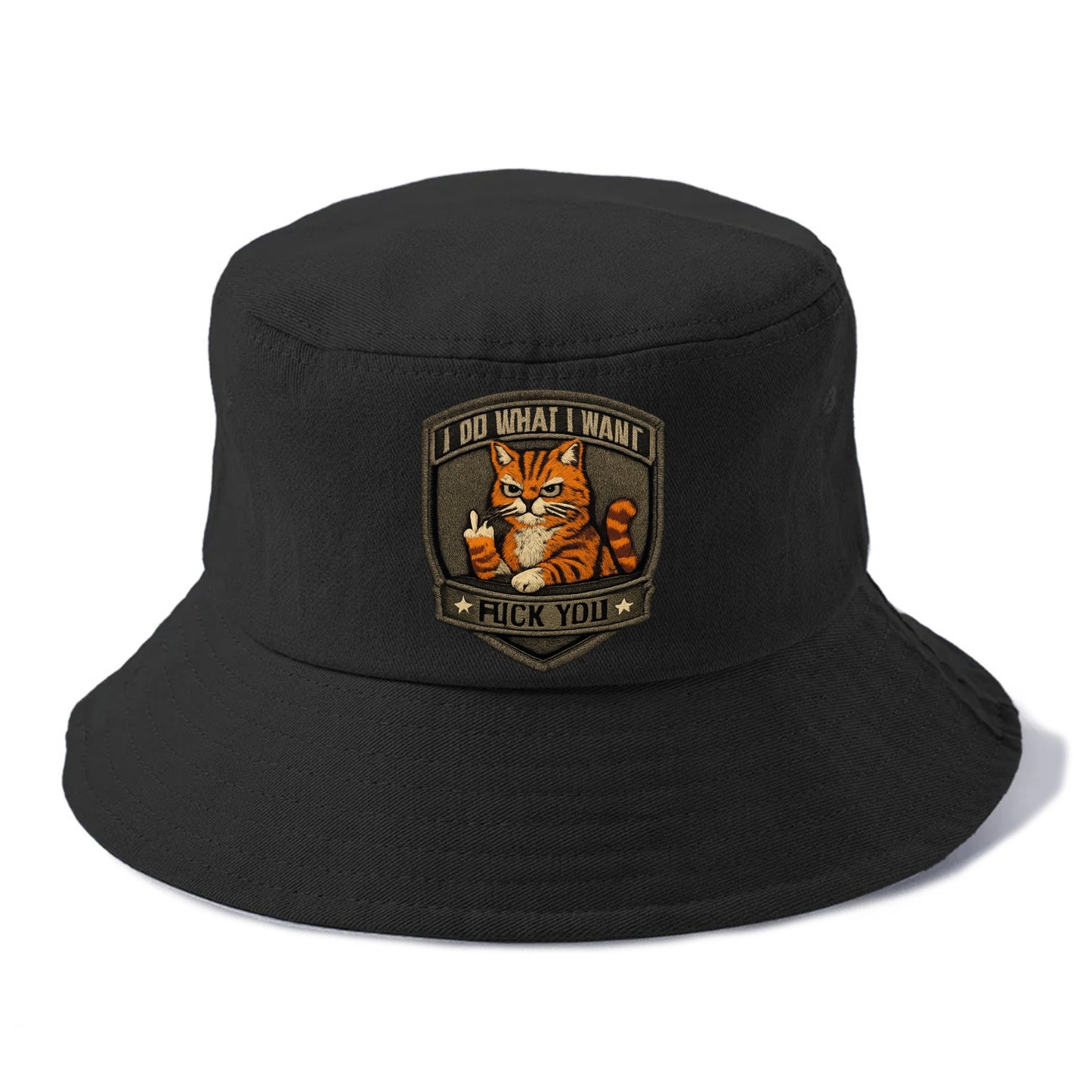 I DO WHAT I WANT CAT - sassy cat in orange , feline attitude - Bucket Hat - Black