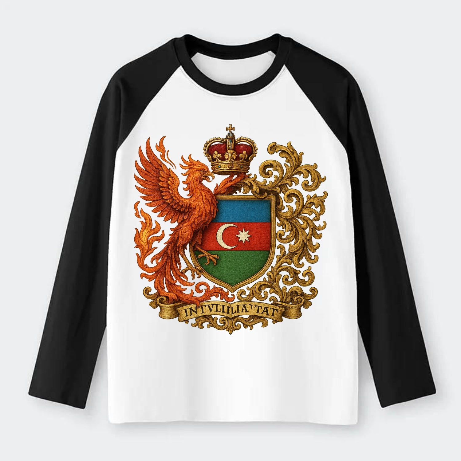 Azerbaijan Fire Phoenix Emblem - Raglan Long Sleeve T-Shirt - Black
