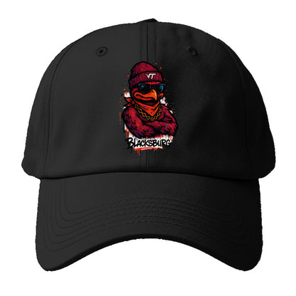 Blacksburg HokieBird wearing Virginia Tech beanie with VT patch - Baseball Cap For Big Heads - Black