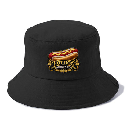 HOT DOG MUSTARD - classic hot dog in tan yellow red , ballpark food - Bucket Hat - Black