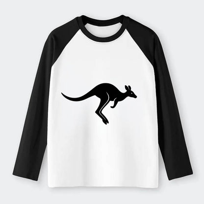 Kangaroo leaping across outback - Raglan Long Sleeve T-Shirt - Black