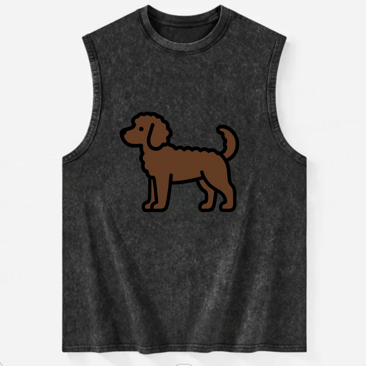 Labradoodle - Chocolate curly flat side profile - Vintage Washed Tank - Black