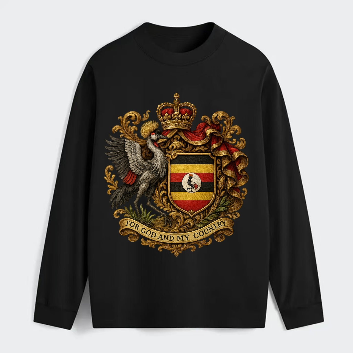 Uganda Crested Crane Emblem - Classic Long Sleeve Shirt - Black