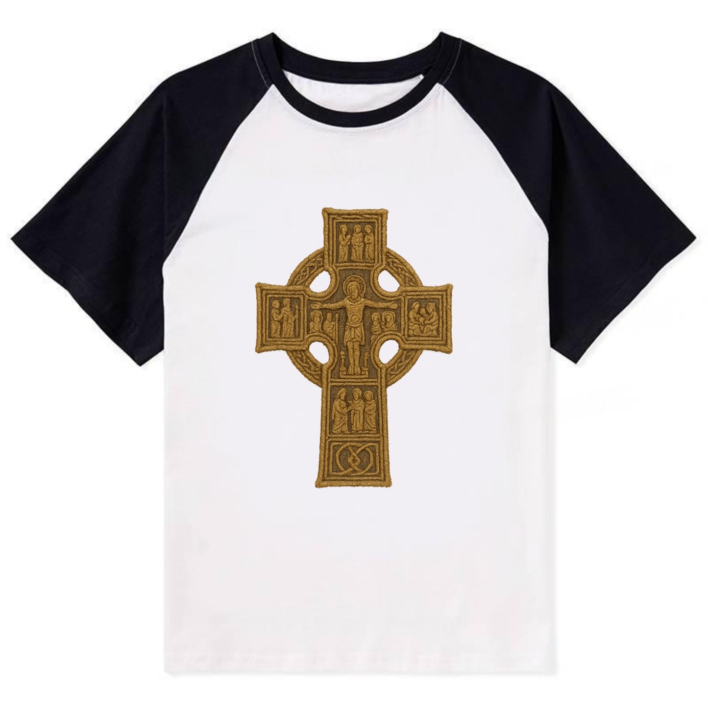Monasterboice Cross - Contrast Raglan T-shirt - Black