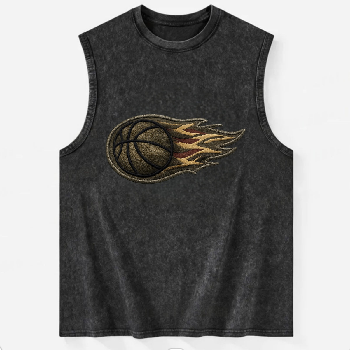 BASKETBALL FLAMING BALL - basketball with flames in orange and red , dynamic - Vintage Washed Tank - Black