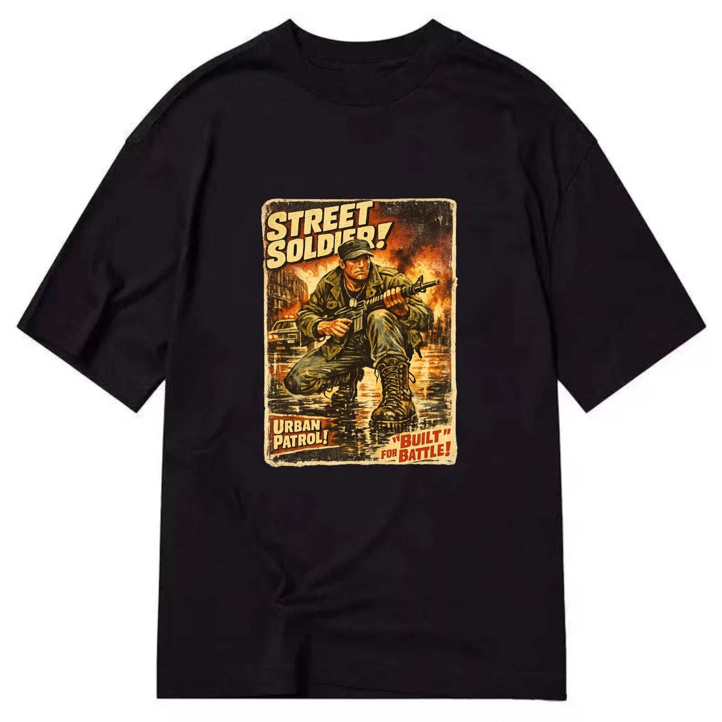 COMBAT READY | Military boots on wet pavement | Street soldier | Urban patrol | - Classic T-shirt - Black