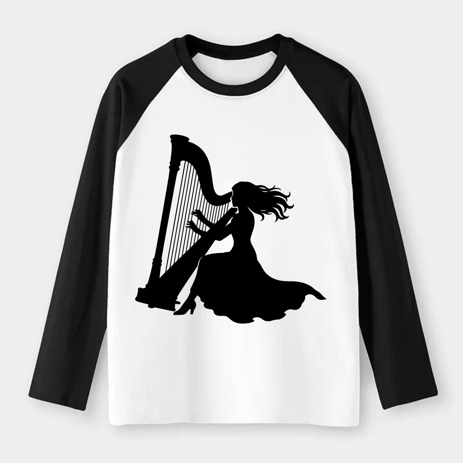 Harpist playing ethereal melody - Raglan Long Sleeve T-Shirt - Black