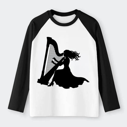 Harpist playing ethereal melody - Raglan Long Sleeve T-Shirt - Black