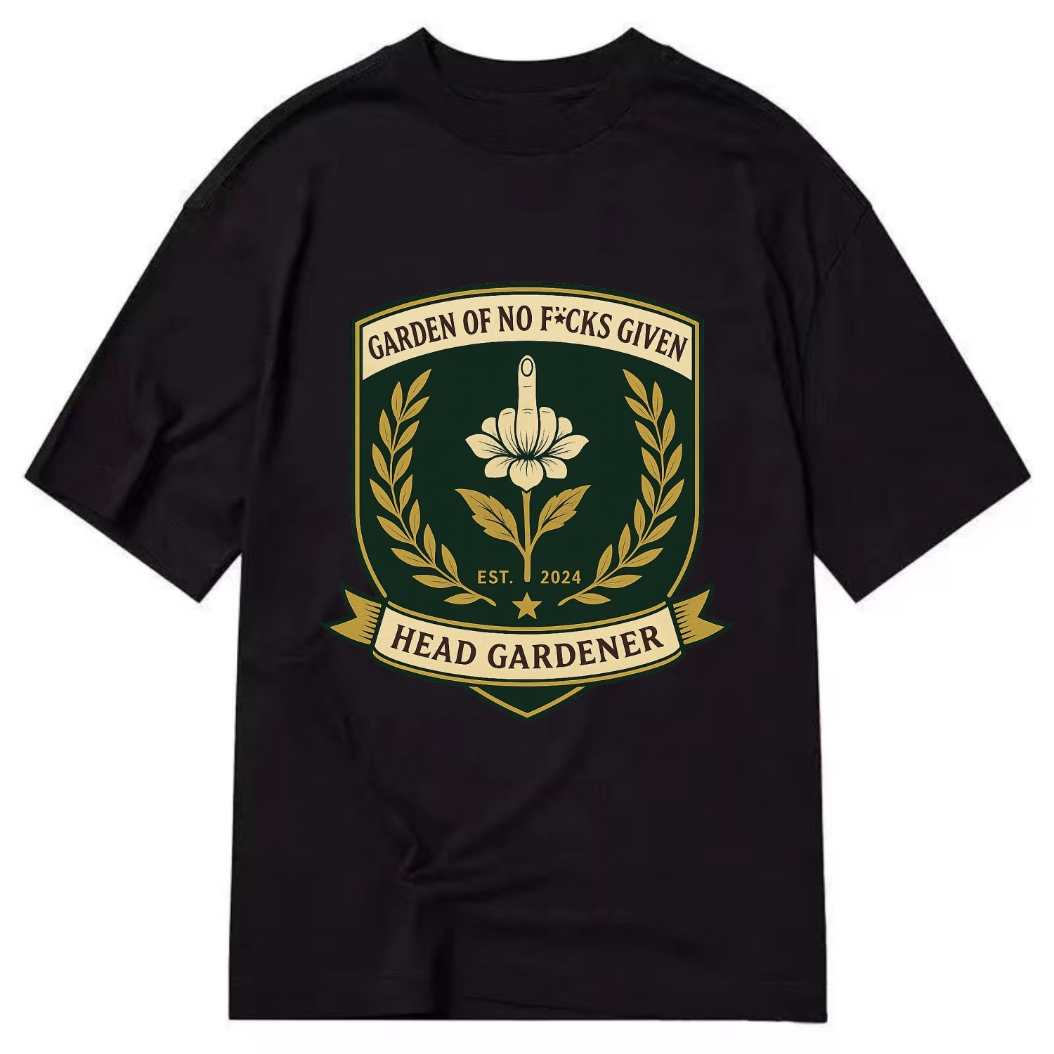Shield with middle finger flower - "Garden of No F*cks Given - Head Gardener" - - Classic T-shirt - Black