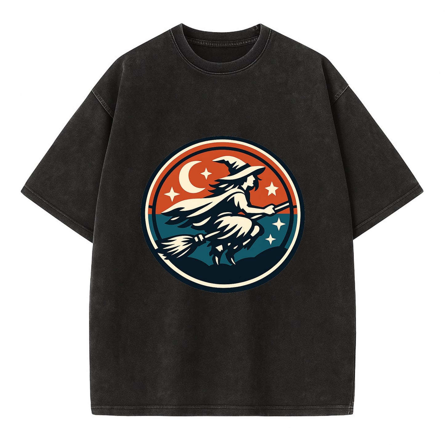 Mystic Night Witch Emblem - Vintage T-shirt - Black