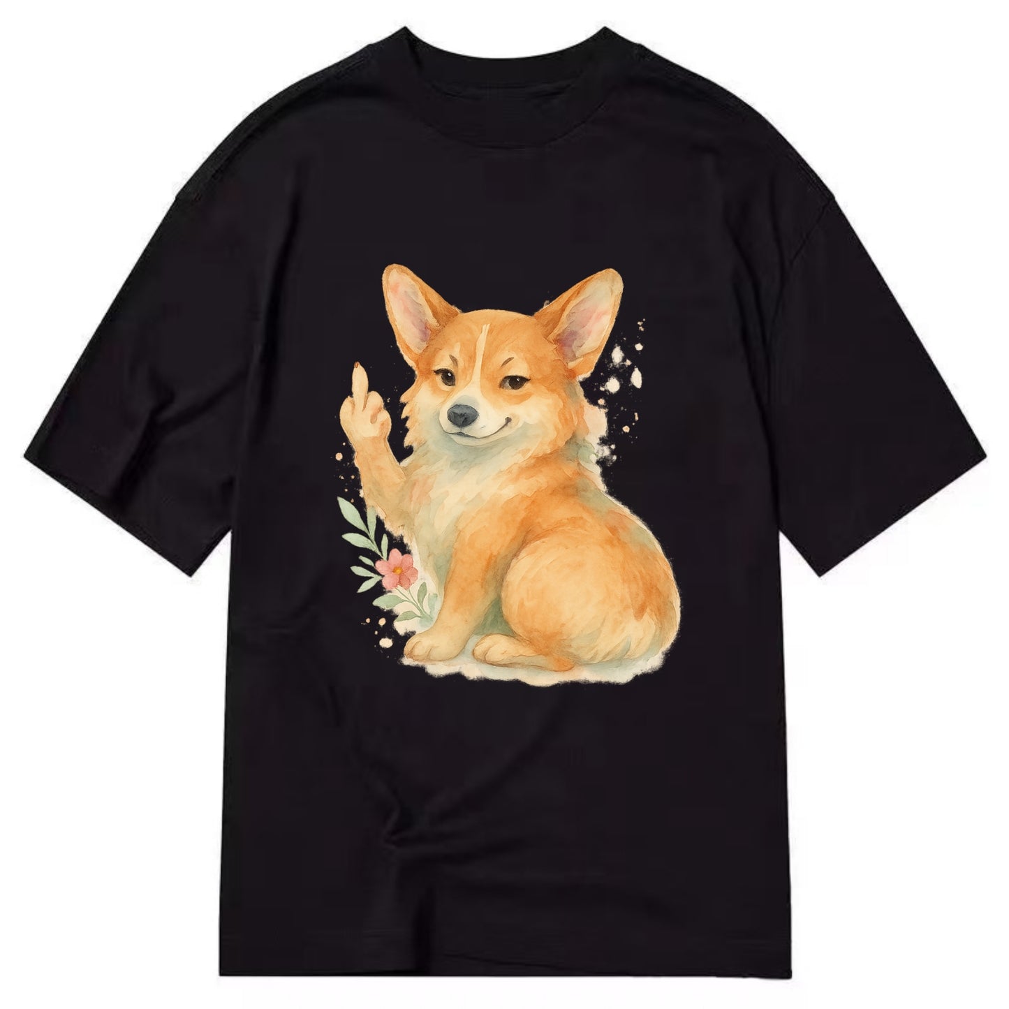Corgi short legs and fluffy butt, one stubby paw up with sass - Classic T-shirt - Black