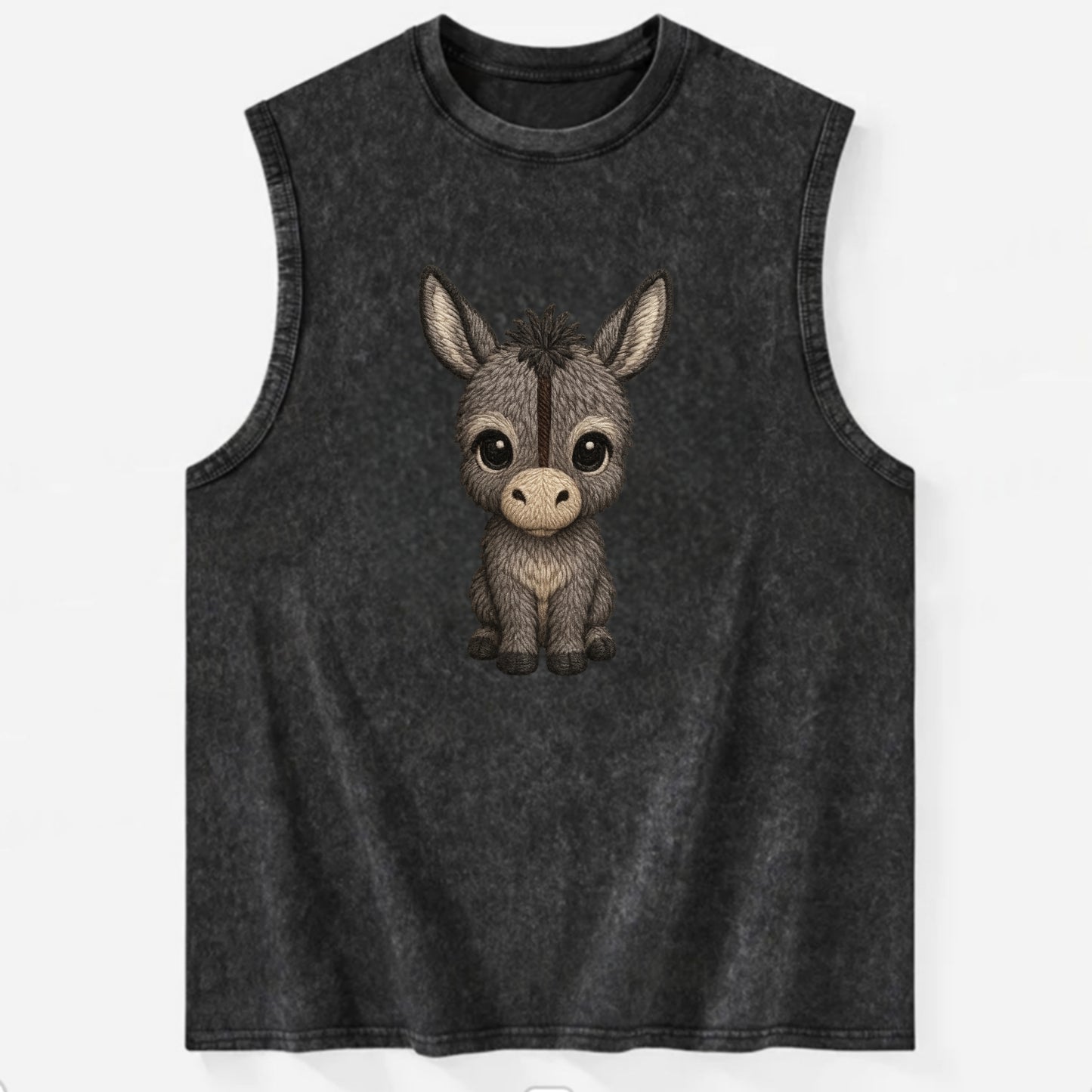 Baby Donkey Foal - gray fluffy, long ears, dark stripe, gentle eyes, - Vintage Washed Tank - Black
