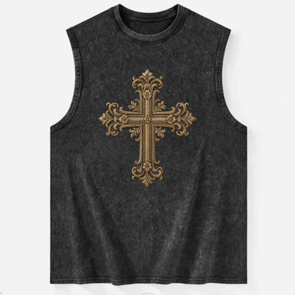 Victorian Cross  - Vintage Washed Tank - Black