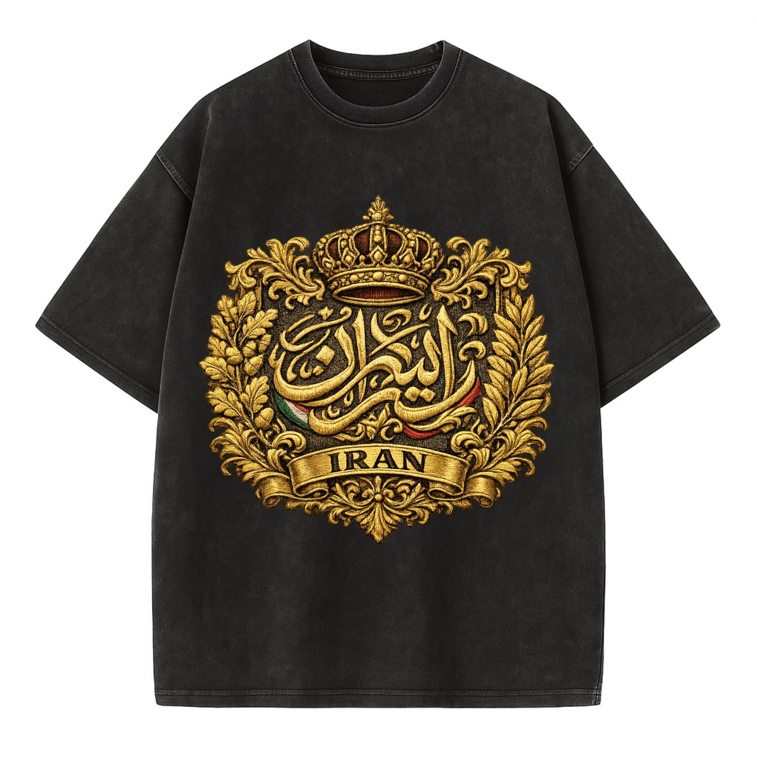 Iran Persian Calligraphy Crest - Vintage T-shirt - Black