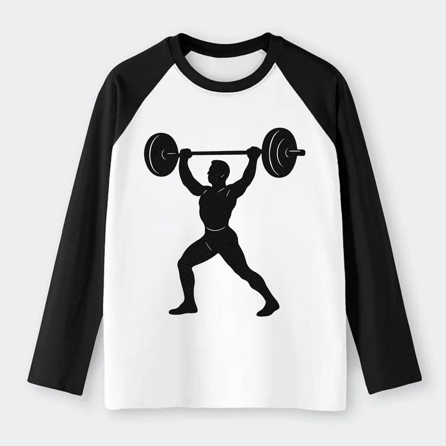 Weightlifter lifting barbell overhead - Raglan Long Sleeve T-Shirt - Black