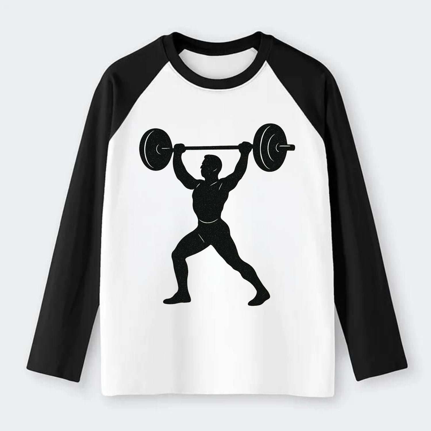 Weightlifter lifting barbell overhead - Raglan Long Sleeve T-Shirt - Black