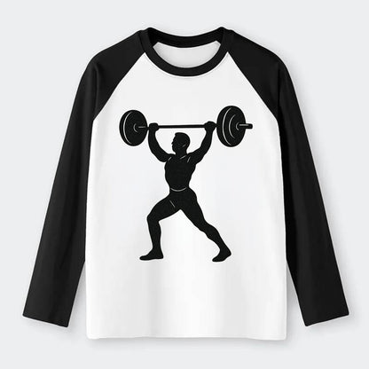 Weightlifter lifting barbell overhead - Raglan Long Sleeve T-Shirt - Black