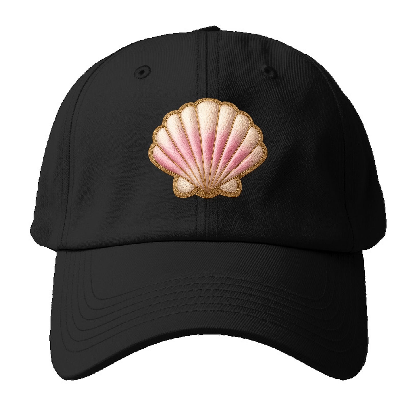 SEASHELL SCALLOP - scallop shell in cream and pink , beach - Baseball Cap - Black