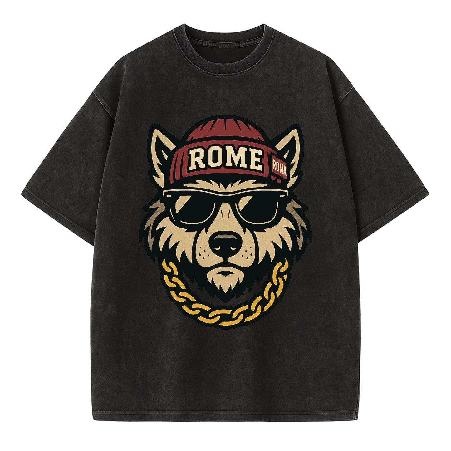 Rome Wolf - Vintage T-shirt - Black