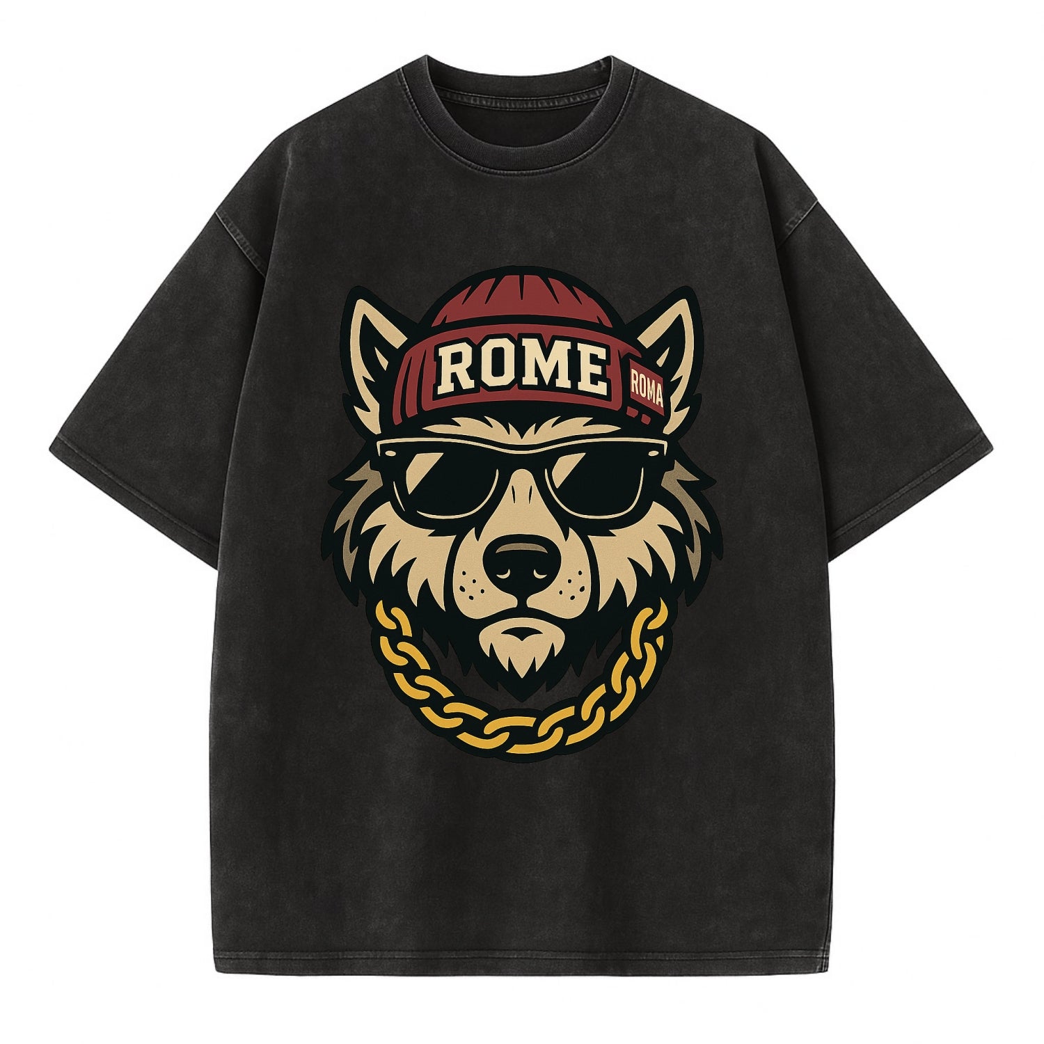 Rome Wolf - Vintage T-shirt - Black