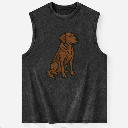 Chesapeake Bay Retriever - Brown wavy coat embroidered sitting pose - Vintage Washed Tank - Black