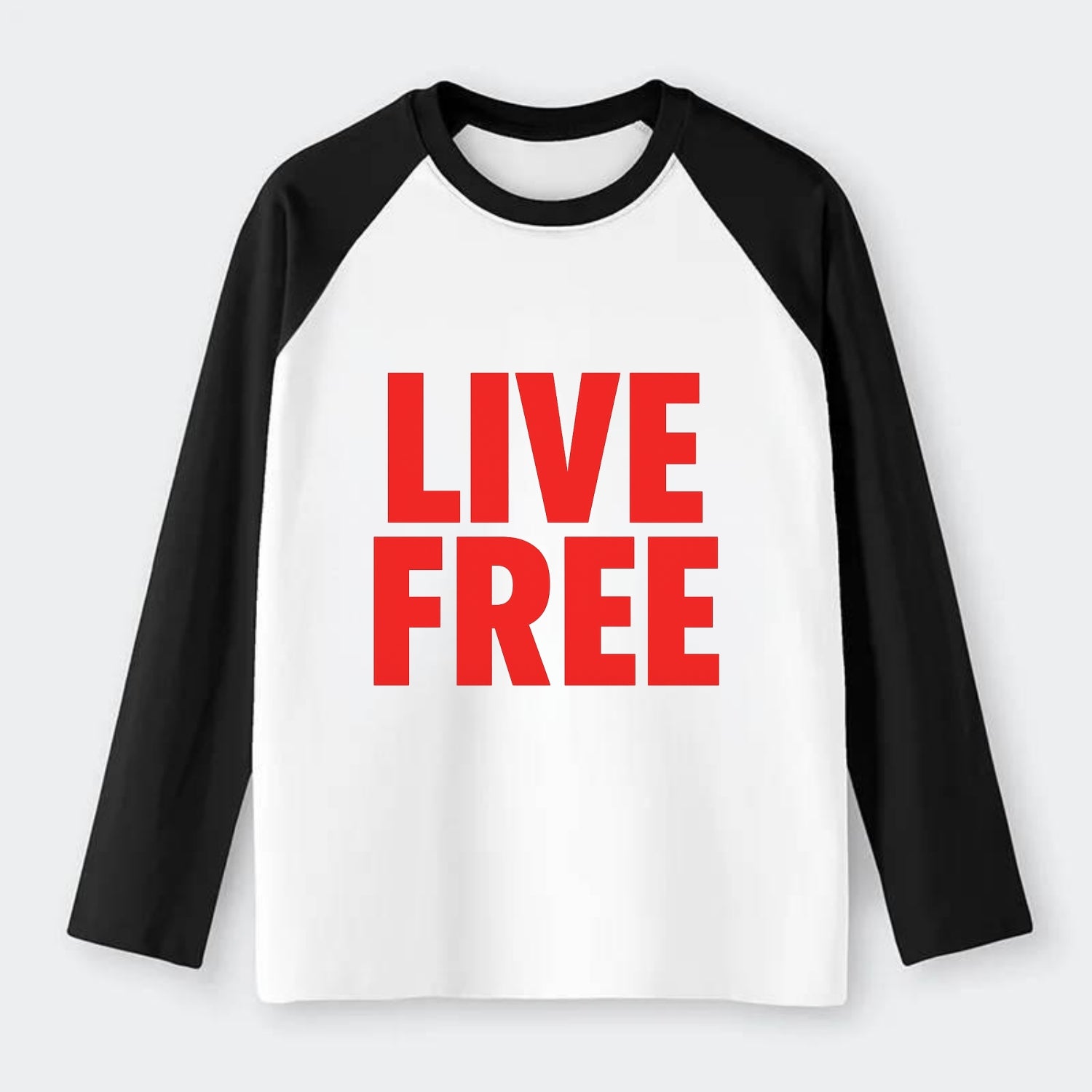 Bold typography design - "LIVE FREE" - unrestricted living - Raglan Long Sleeve T-Shirt - Black