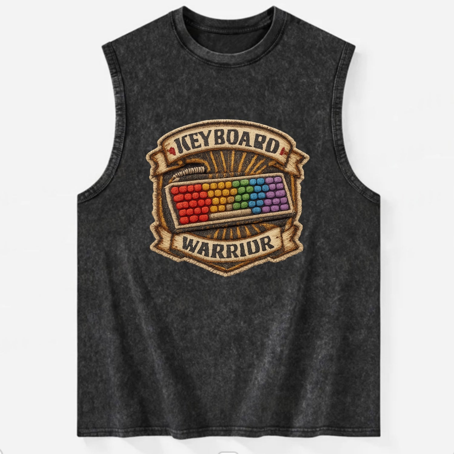 KEYBOARD WARRIOR - mechanical keyboard in RGB rainbow , PC master race - Vintage Washed Tank - Black
