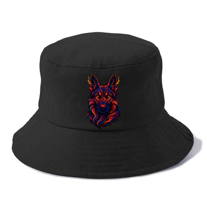 Alert German Shepherd with cyber circuit patterns in the fur, neon orange and black - Bucket Hat - Black
