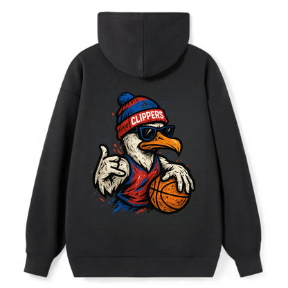 LA Seagull wearing Clippers red white and blue beanie with ship patch and - Classic Pullover Hoodie - Black